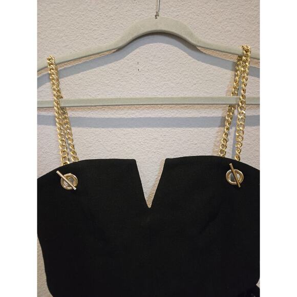Rebecca Vallance Women's Black Cocktail Dress 2 Gold Chain Straps Sleeveless - Picture 5 of 12